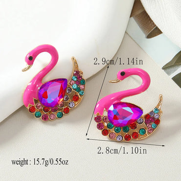 1 Pair Simple Style Shiny Swan Plating Inlay Alloy Rhinestones Gold Plated Ear Studs