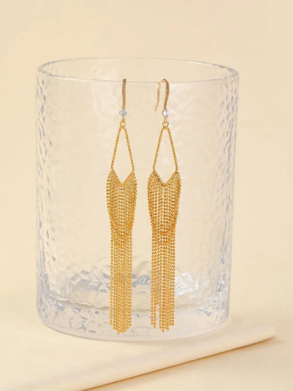 1 Pair Simple Style Shiny Tassel Plating Inlay Copper Zircon Drop Earrings