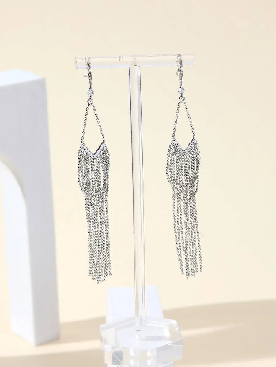 1 Pair Simple Style Shiny Tassel Plating Inlay Copper Zircon Drop Earrings