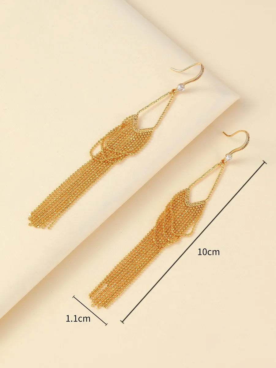 1 Pair Simple Style Shiny Tassel Plating Inlay Copper Zircon Drop Earrings