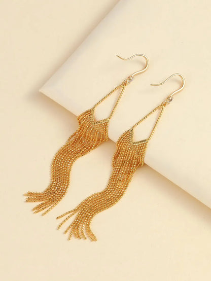 1 Pair Simple Style Shiny Tassel Plating Inlay Copper Zircon Drop Earrings