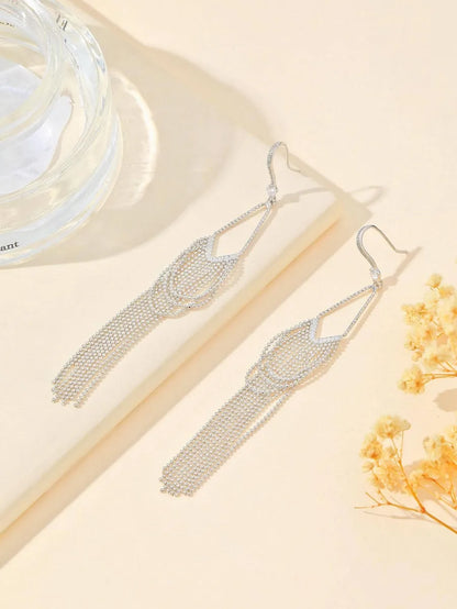 1 Pair Simple Style Shiny Tassel Plating Inlay Copper Zircon Drop Earrings