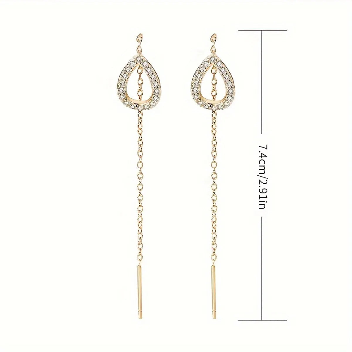 1 Pair Simple Style Shiny Water Droplets Plating Chain Inlay Alloy Rhinestones Silver Plated Drop Earrings