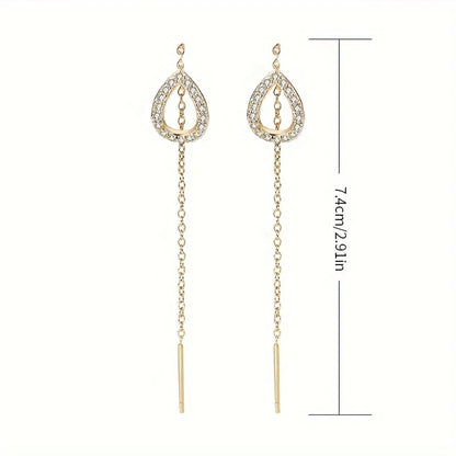 1 Pair Simple Style Shiny Water Droplets Plating Chain Inlay Alloy Rhinestones Silver Plated Drop Earrings