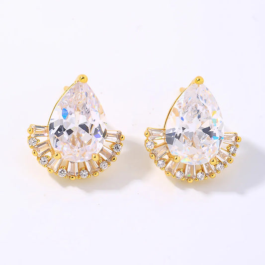 1 Pair Simple Style Shiny Water Droplets Plating Inlay Copper Zircon White Gold Plated Gold Plated Ear Studs