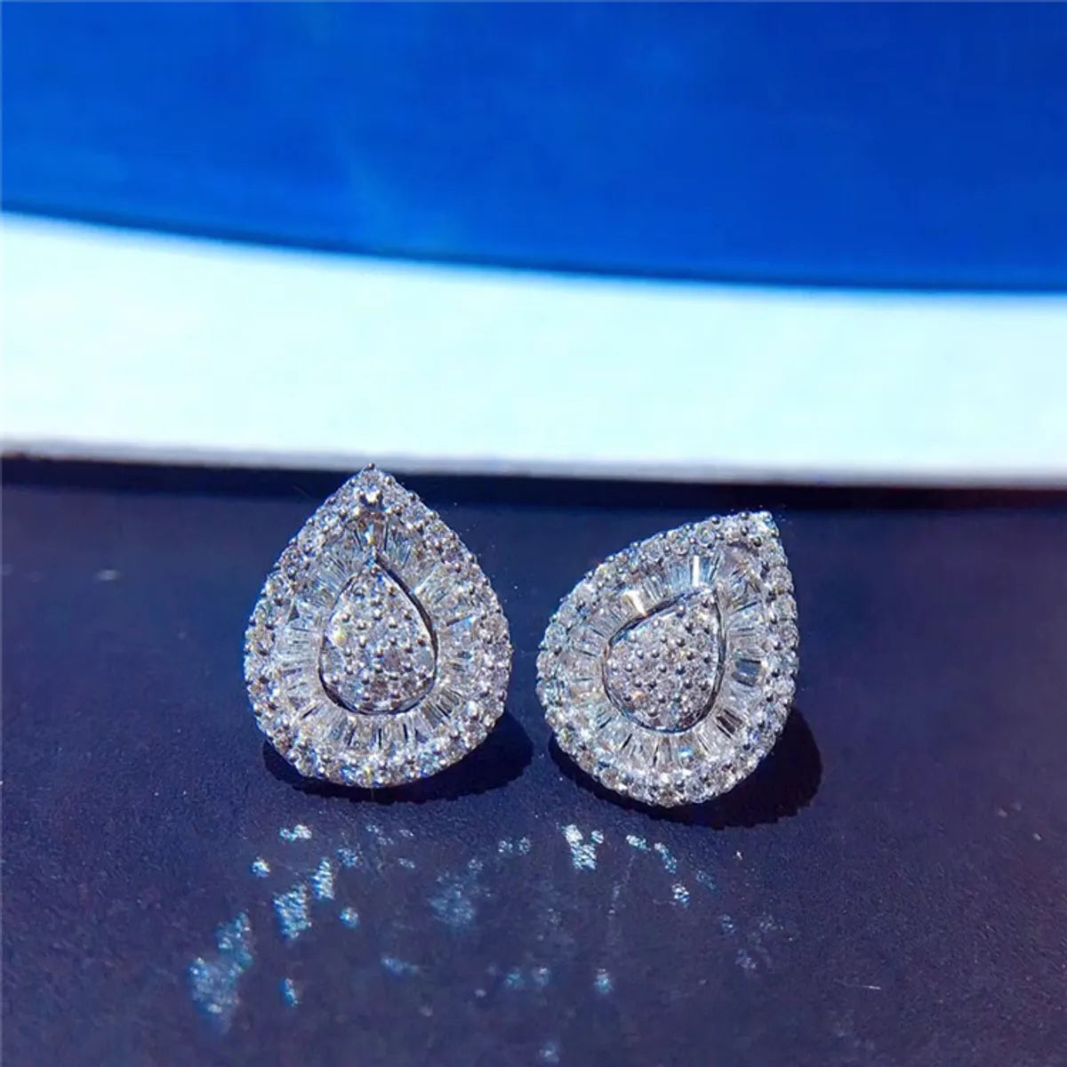 1 Pair Simple Style Shiny Water Droplets Plating Inlay Sterling Silver Zircon Ear Studs