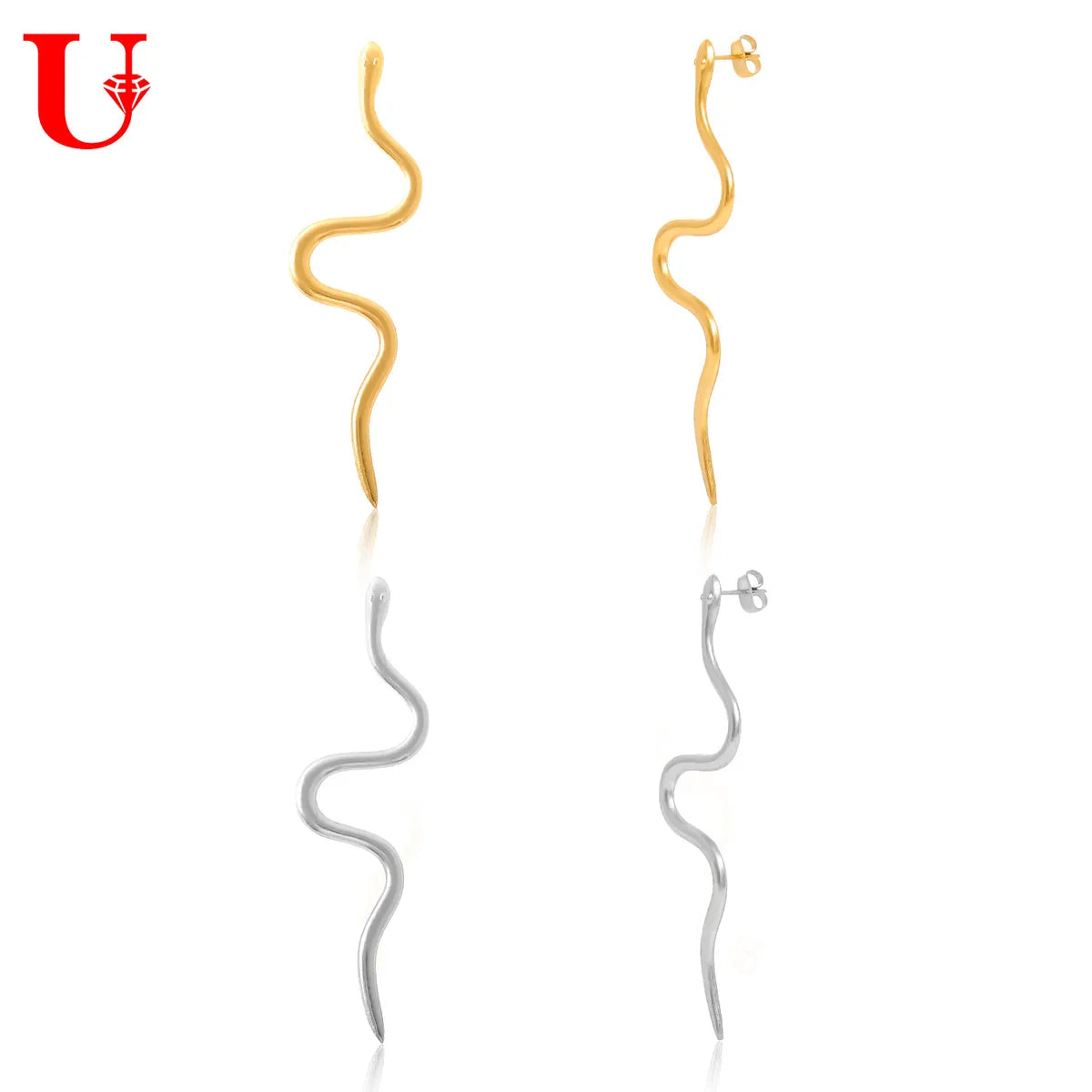 1 Pair Simple Style Snake 304 Stainless Steel Ear Studs