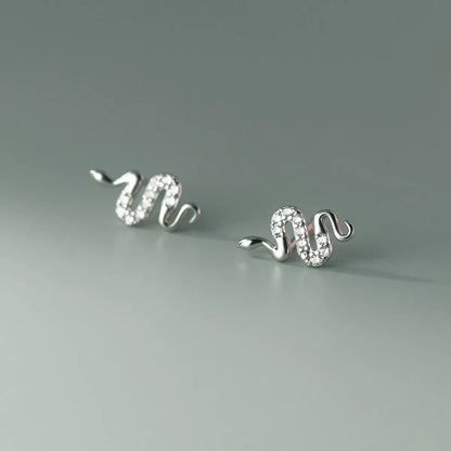 1 Pair Simple Style Snake Inlay Sterling Silver Zircon Ear Studs