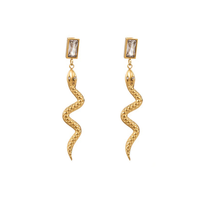 1 Pair Simple Style Snake Plating Inlay Stainless Steel Zircon Drop Earrings