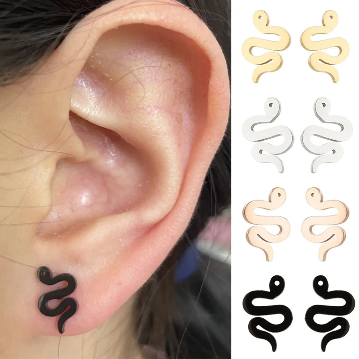 1 Pair Simple Style Snake Stainless Steel Plating Ear Studs