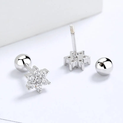 1 Pair Simple Style Snowflake Plating Inlay Sterling Silver Zircon Ear Studs