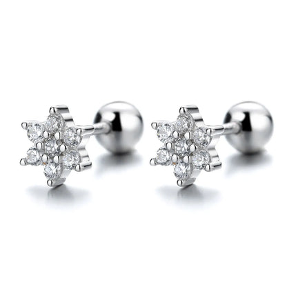 1 Pair Simple Style Snowflake Plating Inlay Sterling Silver Zircon Ear Studs