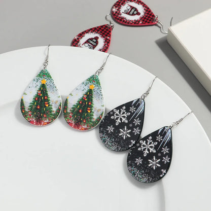 1 Pair Simple Style Snowman Printing Arylic Drop Earrings