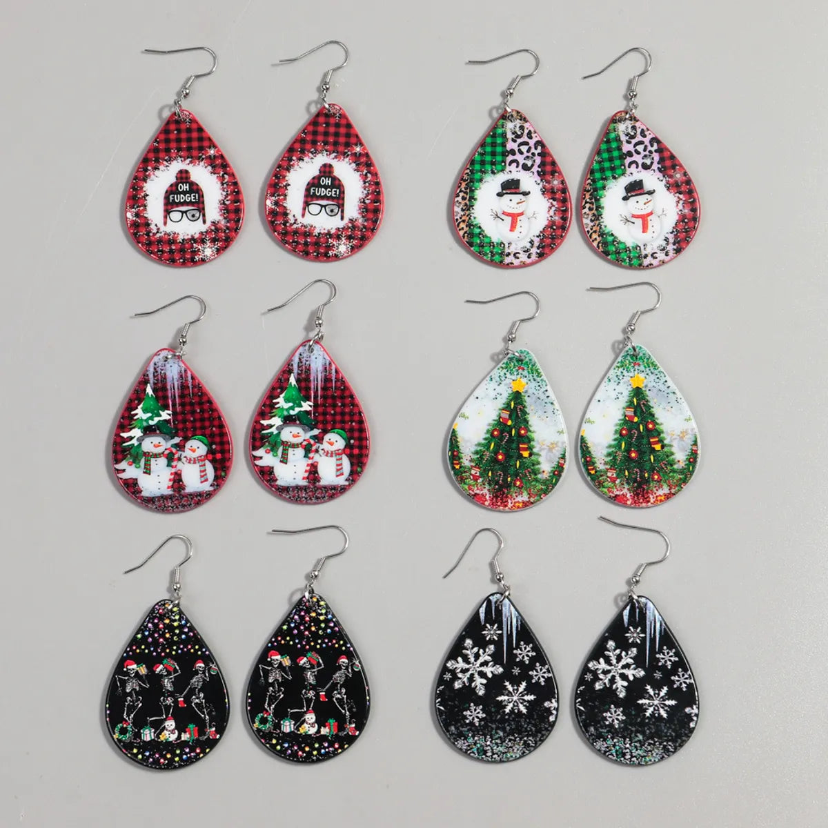 1 Pair Simple Style Snowman Printing Arylic Drop Earrings