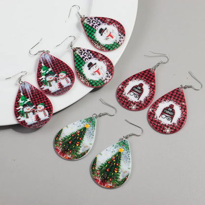 1 Pair Simple Style Snowman Printing Arylic Drop Earrings