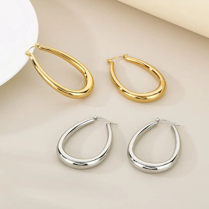 1 Pair Simple Style Solid Color 304 Stainless Steel 18K Gold Plated Hoop Earrings