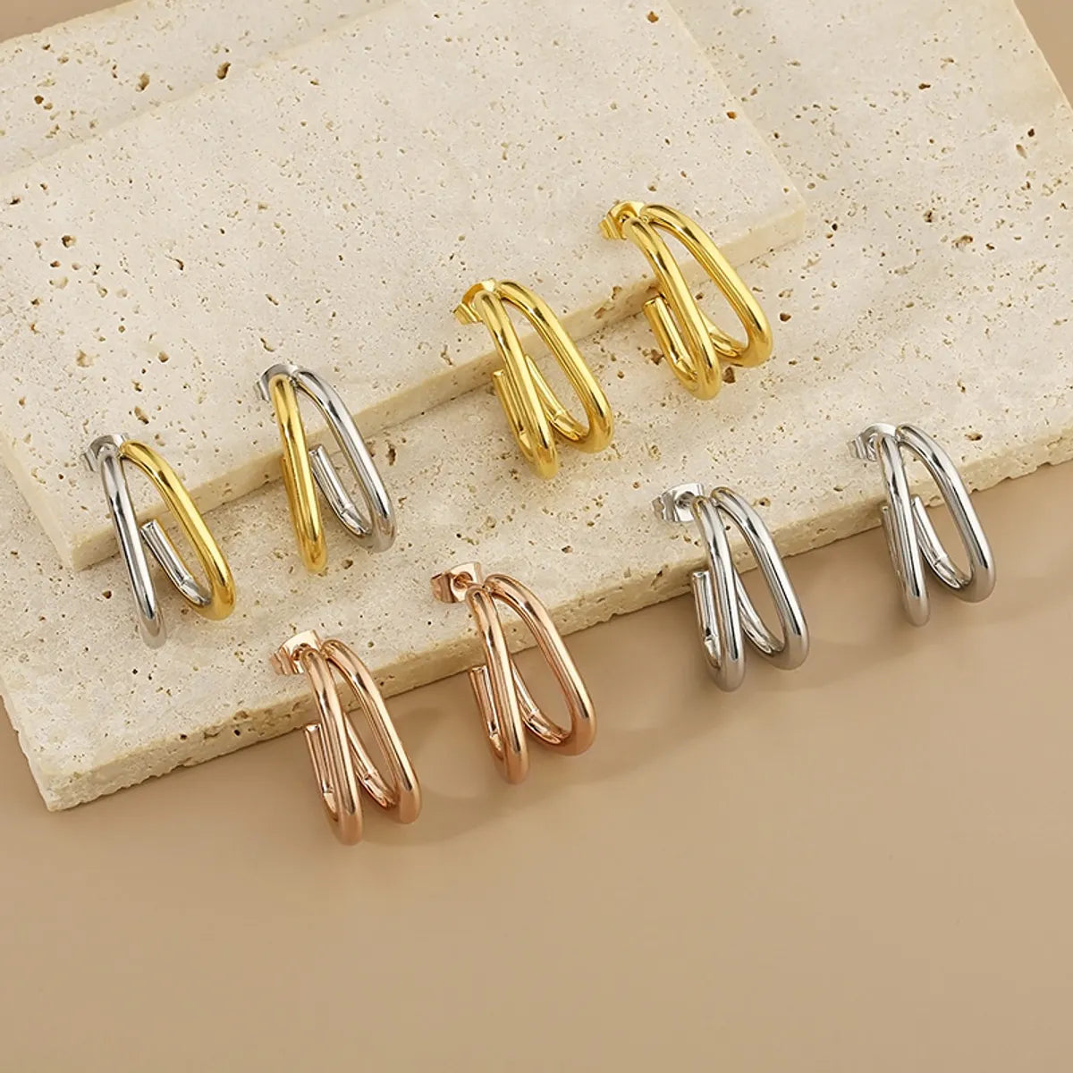 1 Pair Simple Style Solid Color 304 Stainless Steel 18K Gold Plated Ear Studs