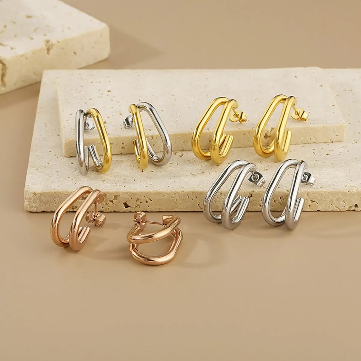 1 Pair Simple Style Solid Color 304 Stainless Steel 18K Gold Plated Ear Studs