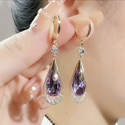 1 Pair Simple Style Solid Color Inlay Alloy Rhinestones Drop Earrings Earrings