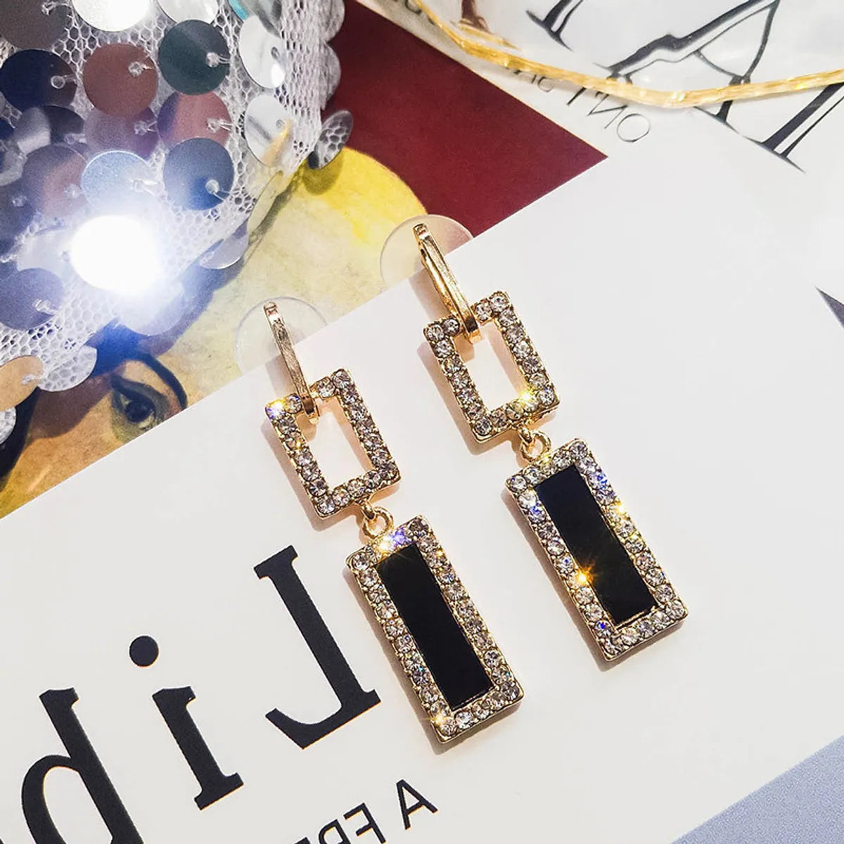 1 Pair Simple Style Solid Color Inlay Alloy Rhinestones Drop Earrings Earrings