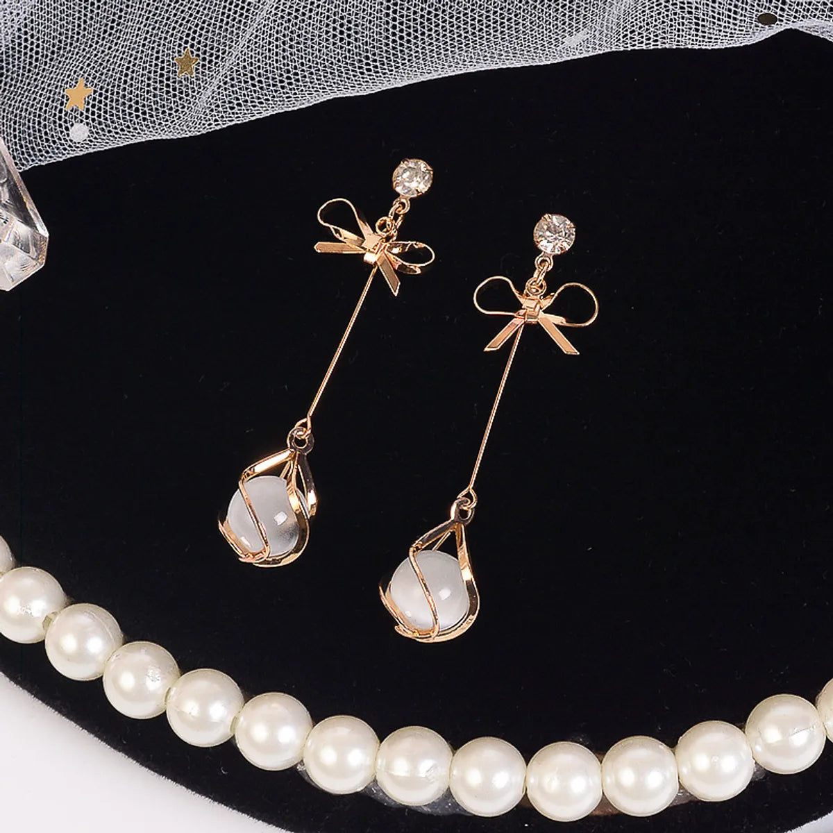 1 Pair Simple Style Solid Color Inlay Alloy Rhinestones Drop Earrings Earrings