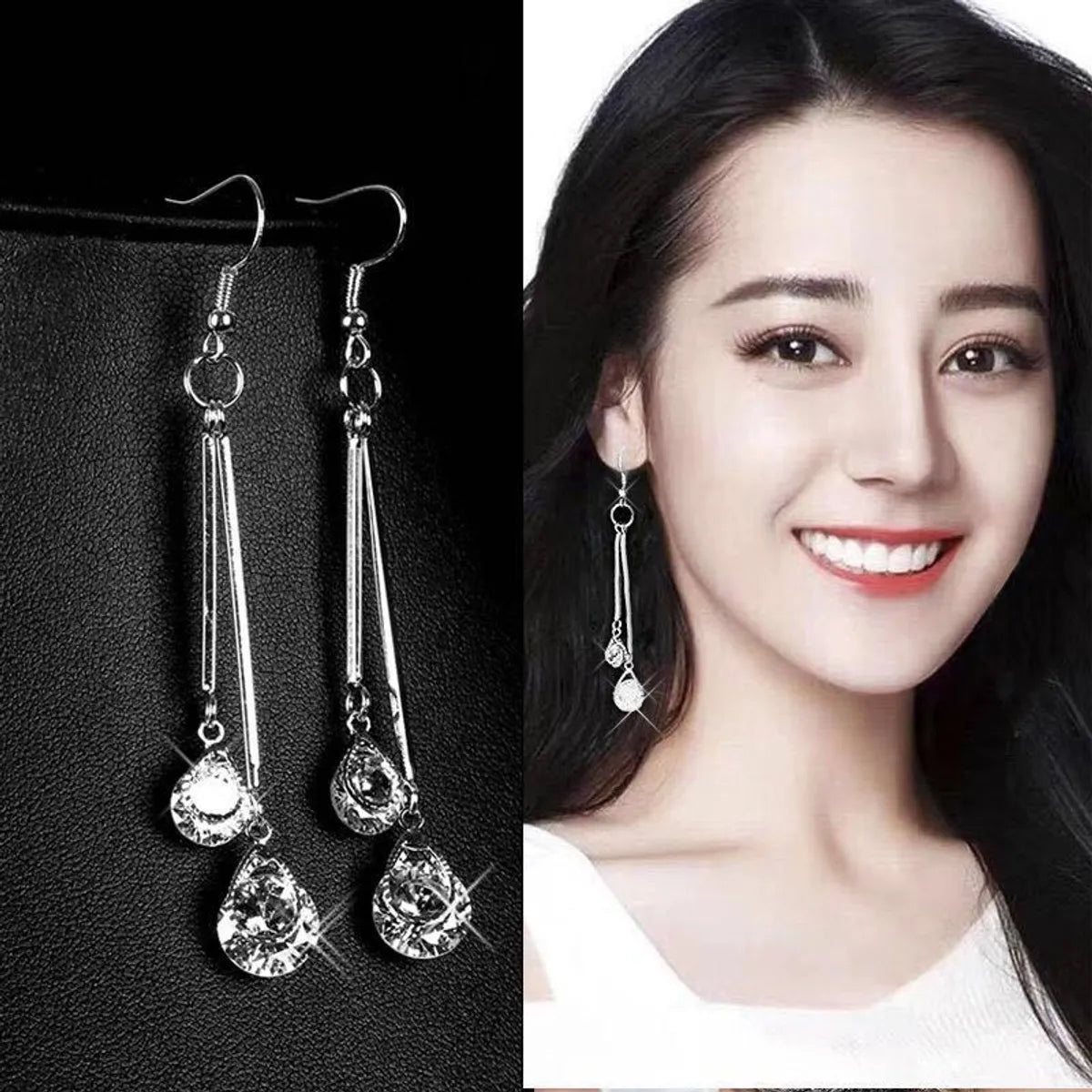 1 Pair Simple Style Solid Color Inlay Alloy Rhinestones Drop Earrings Earrings