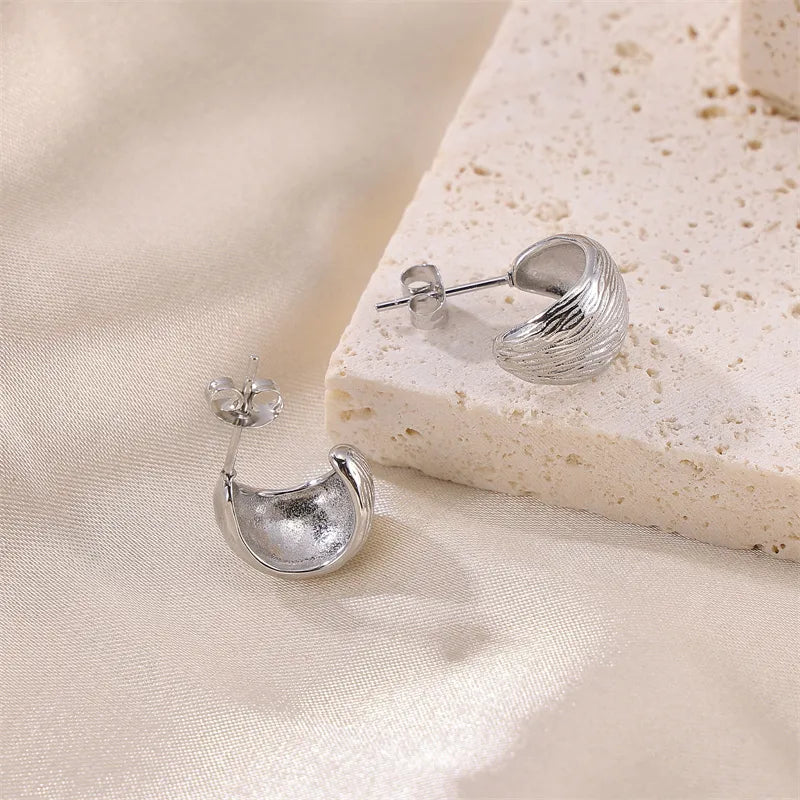 1 Pair Simple Style Solid Color C Shape Stainless Steel Ear Studs