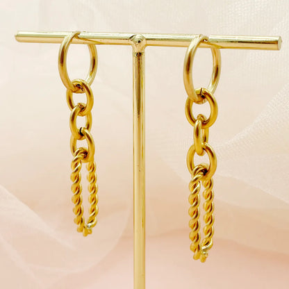 1 Pair Simple Style Solid Color Chain Plating Stainless Steel Gold Plated Drop Earrings