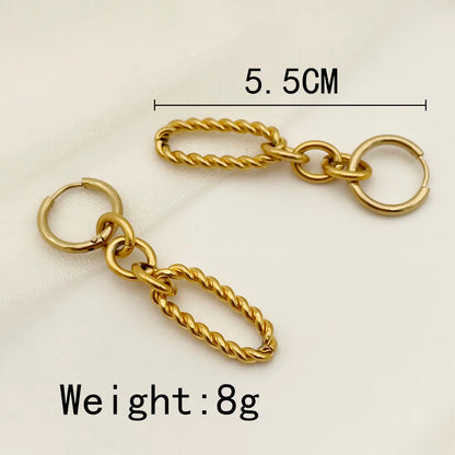 1 Pair Simple Style Solid Color Chain Plating Stainless Steel Gold Plated Drop Earrings