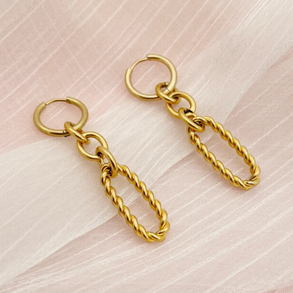 1 Pair Simple Style Solid Color Chain Plating Stainless Steel Gold Plated Drop Earrings