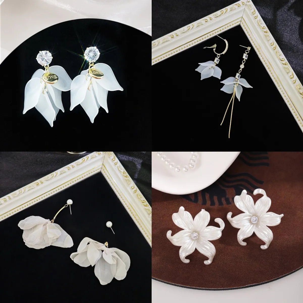 1 Pair Simple Style Solid Color Classic Style Flower Inlay Resin Zinc Alloy Rhinestones Ear Studs Ear Hook