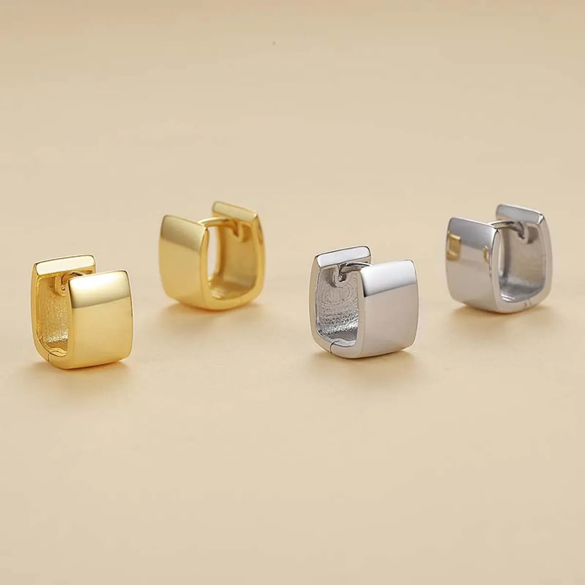 1 Pair Simple Style Solid Color Commute Square Polishing Sterling Silver K Gold Plated White Gold Plated Earrings