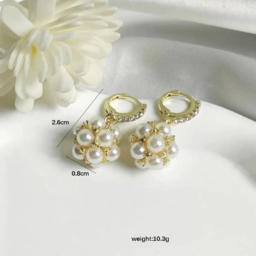 1 Pair Simple Style Solid Color Inlay Alloy Pearl Drop Earrings