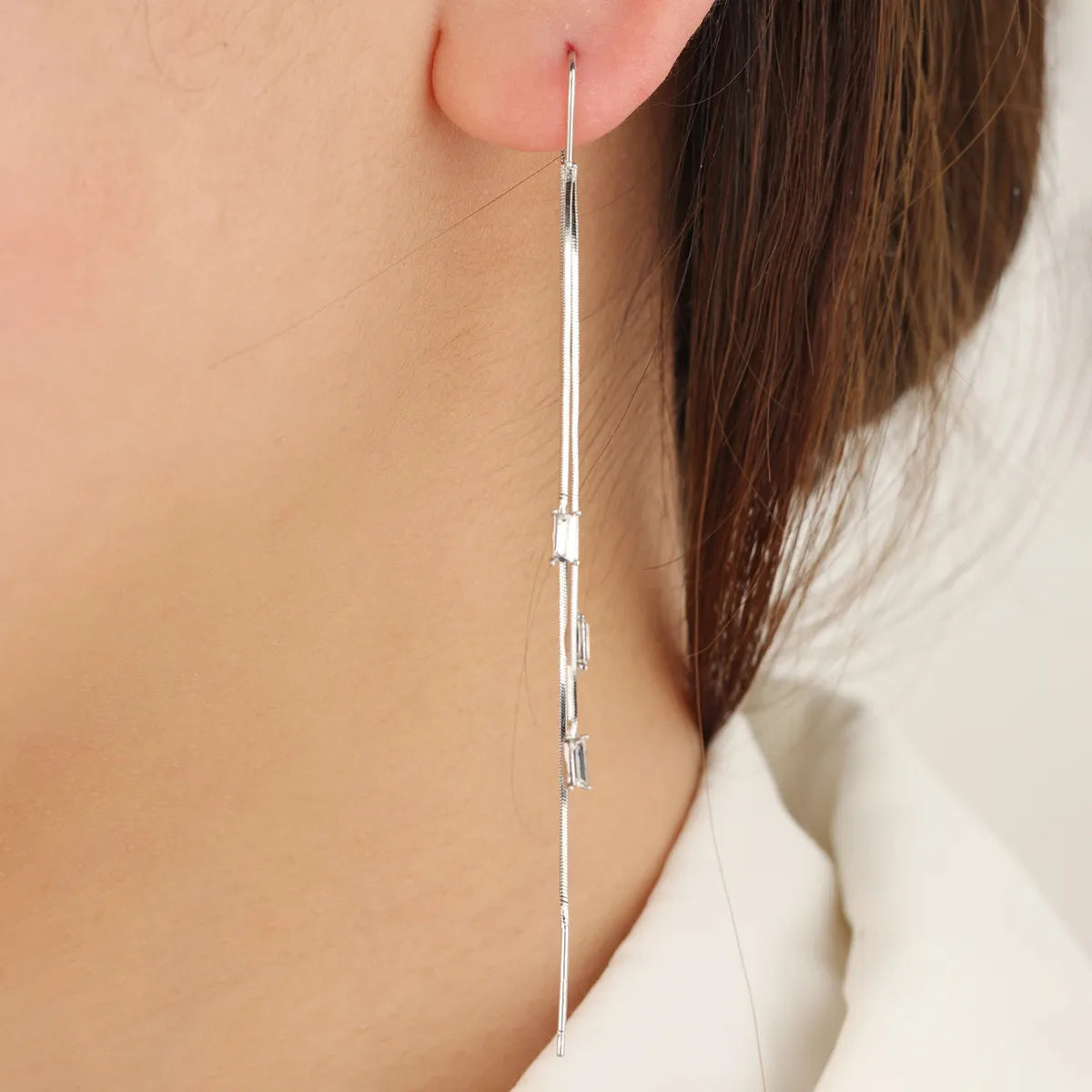 1 Pair Simple Style Solid Color Inlay Copper Zircon Ear Line