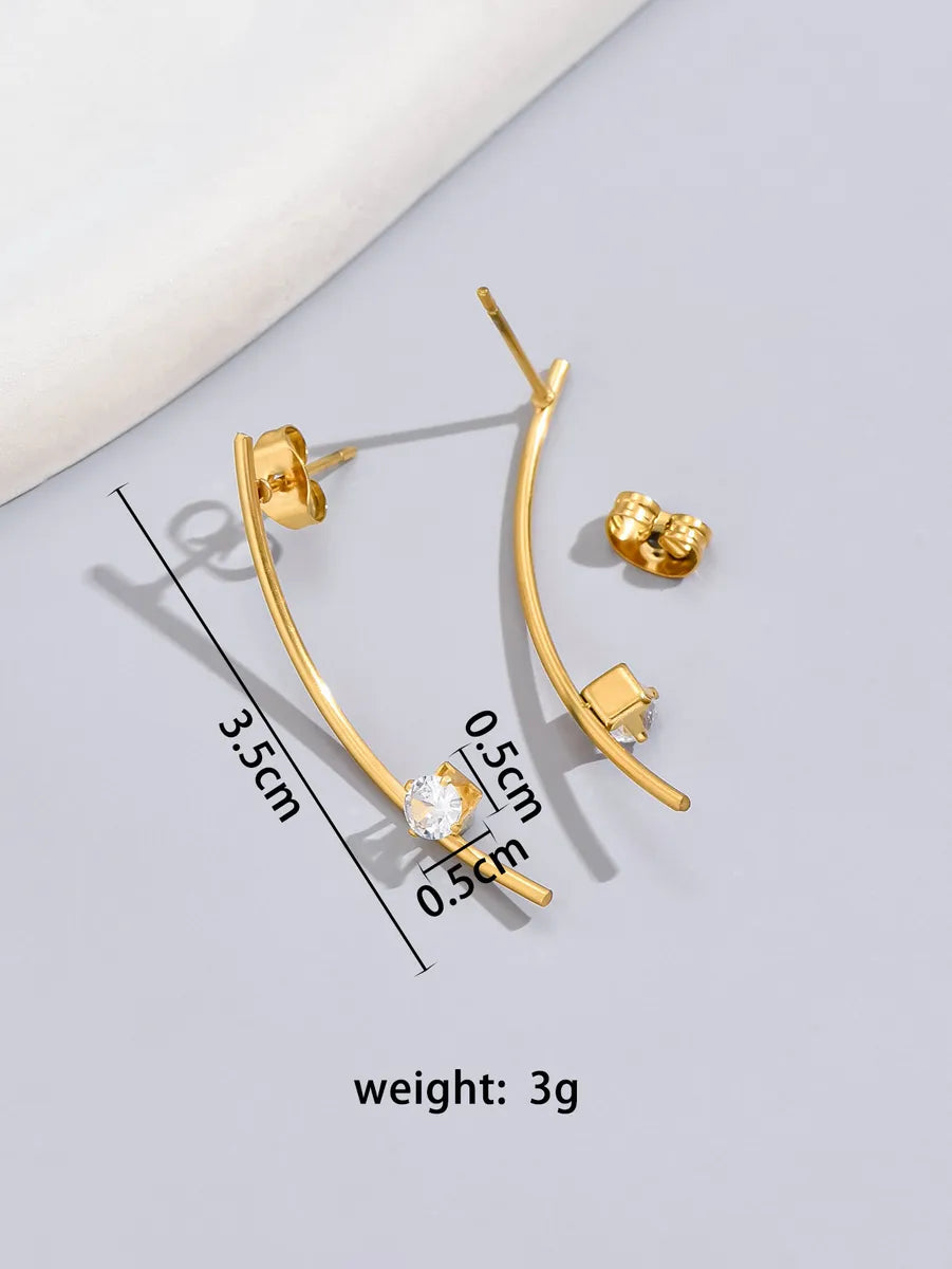 1 Pair Simple Style Solid Color Inlay Stainless Steel Titanium Steel Artificial Rhinestones 18k Gold Plated Ear Studs Cartilage Earrings