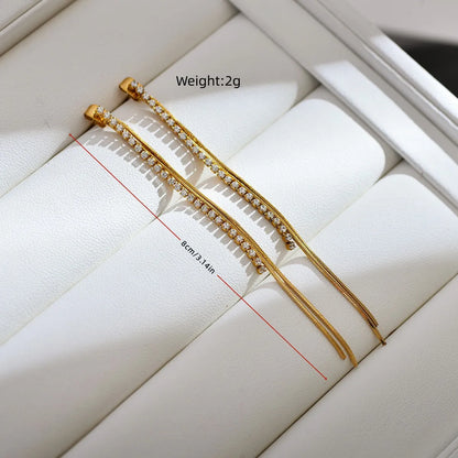 1 Pair Simple Style Solid Color Inlay Stainless Steel Zircon 18k Gold Plated Drop Earrings