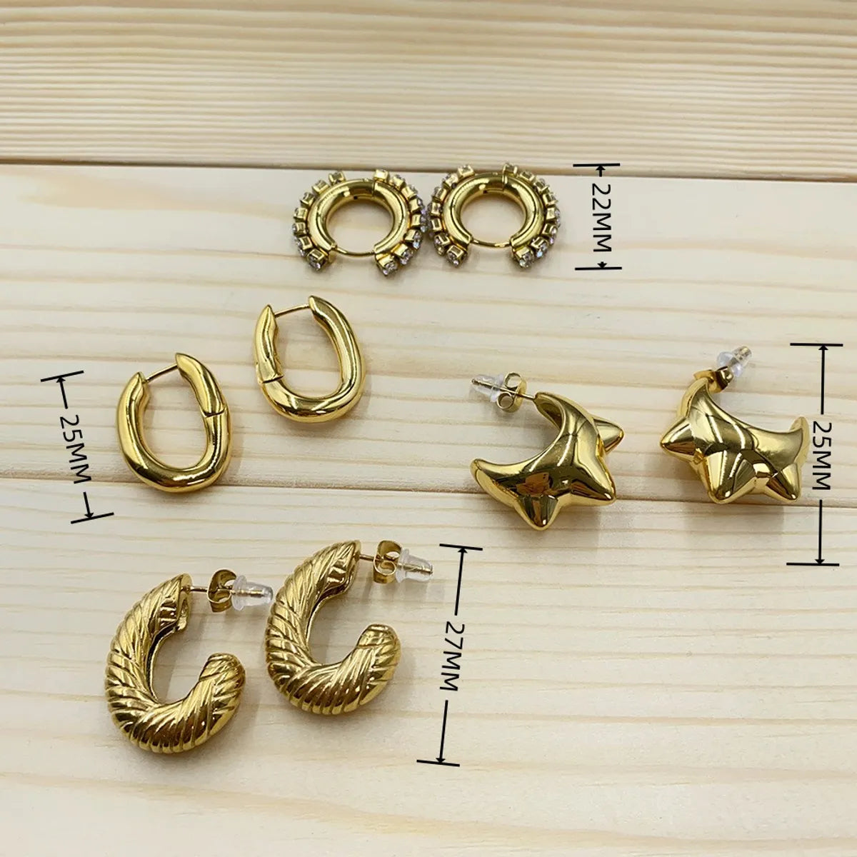 1 Pair Simple Style Solid Color Inlay Stainless Steel Zircon 18K Gold Plated Earrings Ear Studs