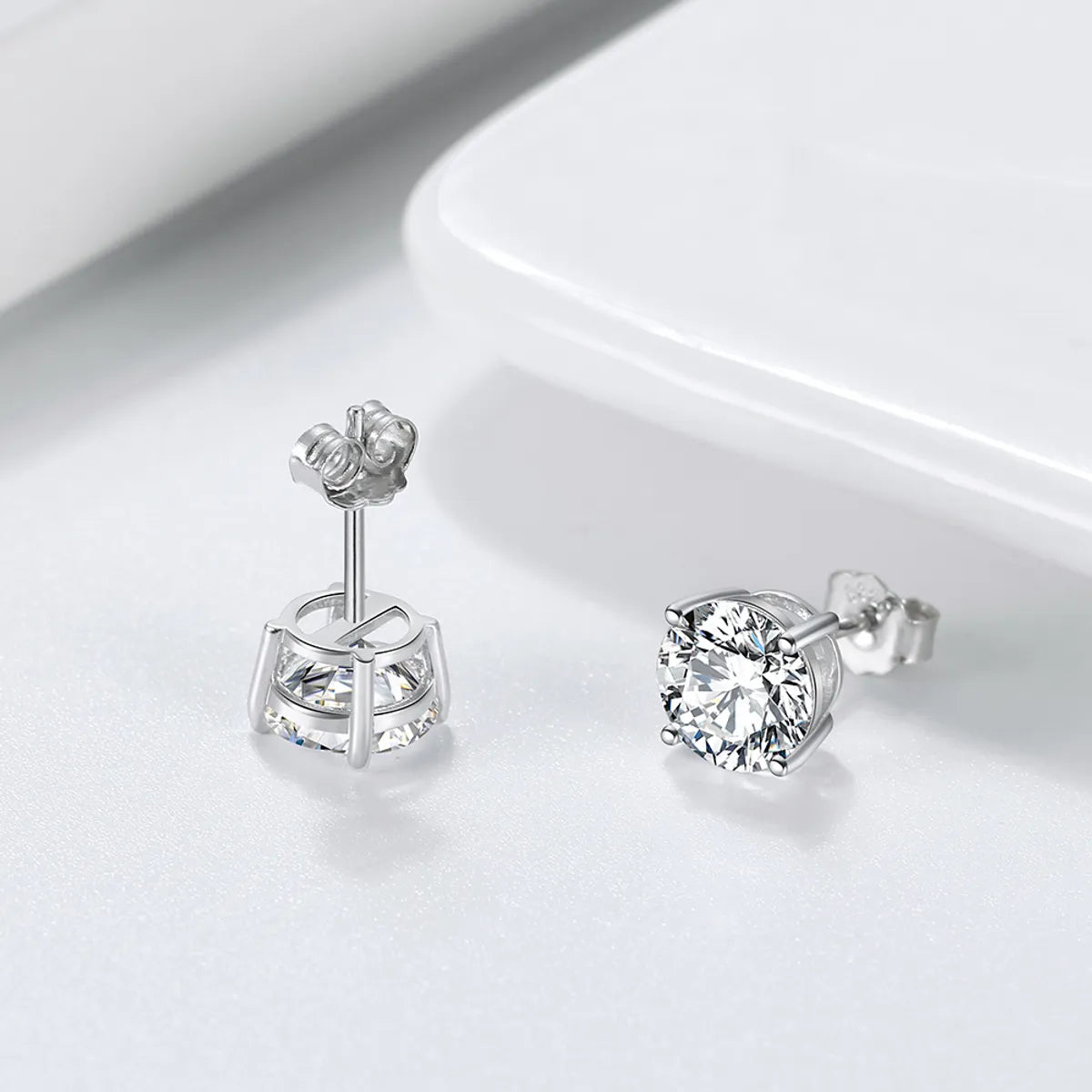 1 Pair Simple Style Solid Color Inlay Sterling Silver Zircon Ear Studs