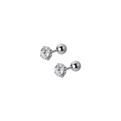 1 Pair Simple Style Solid Color Inlay Sterling Silver Zircon Ear Studs