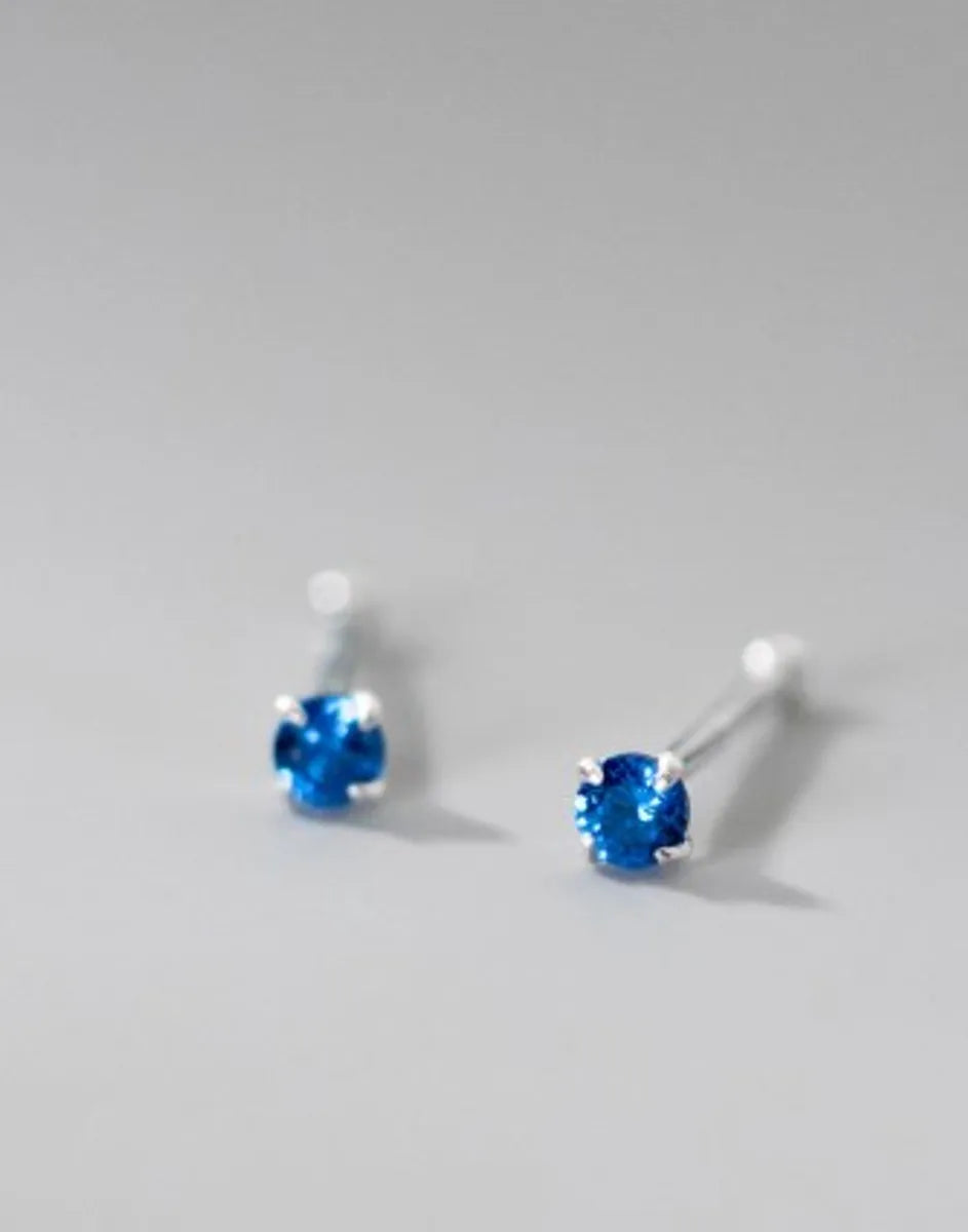 1 Pair Simple Style Solid Color Inlay Sterling Silver Zircon Ear Studs