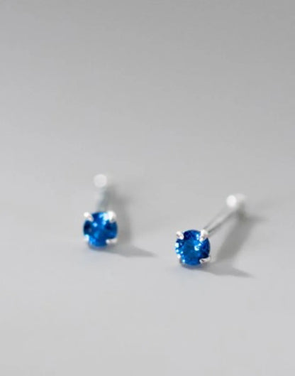 1 Pair Simple Style Solid Color Inlay Sterling Silver Zircon Ear Studs