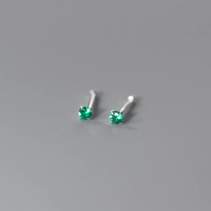 1 Pair Simple Style Solid Color Inlay Sterling Silver Zircon Ear Studs