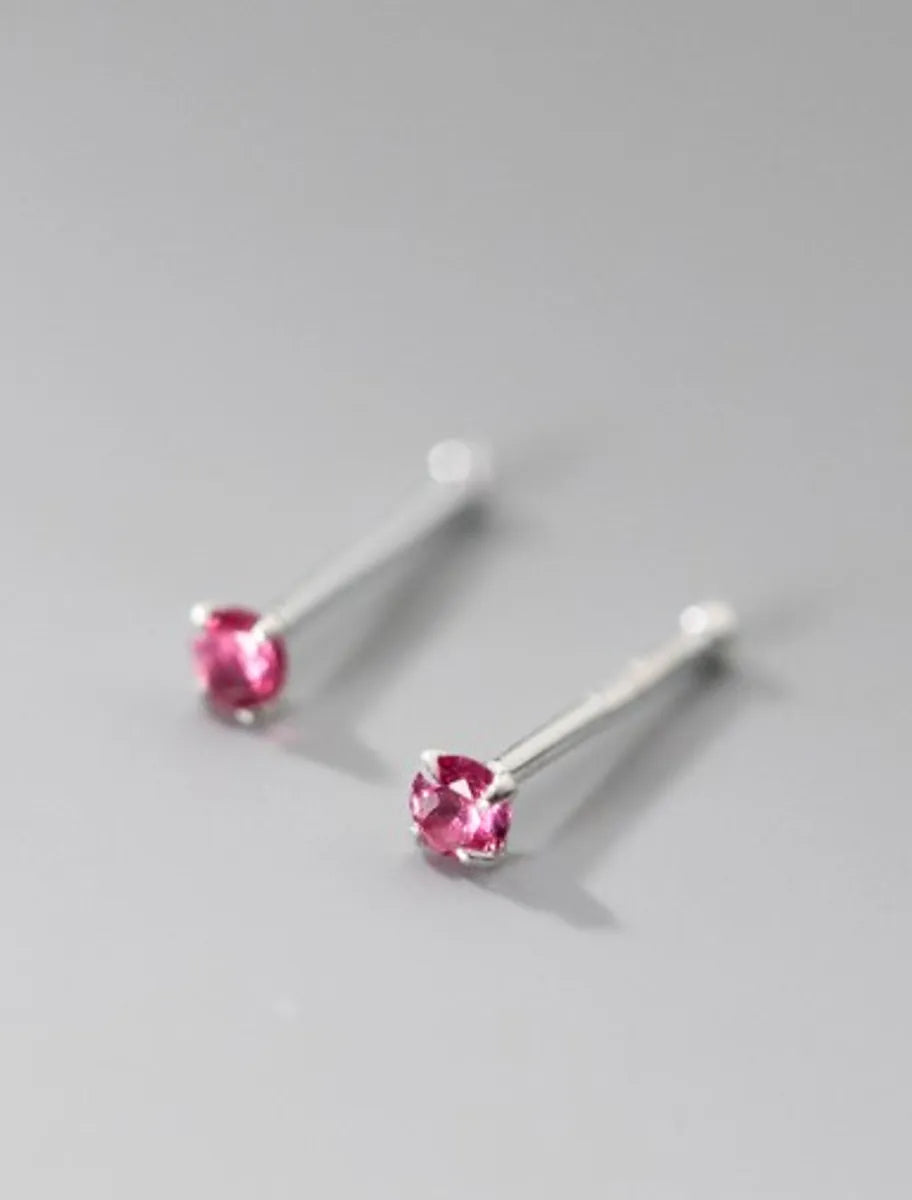 1 Pair Simple Style Solid Color Inlay Sterling Silver Zircon Ear Studs