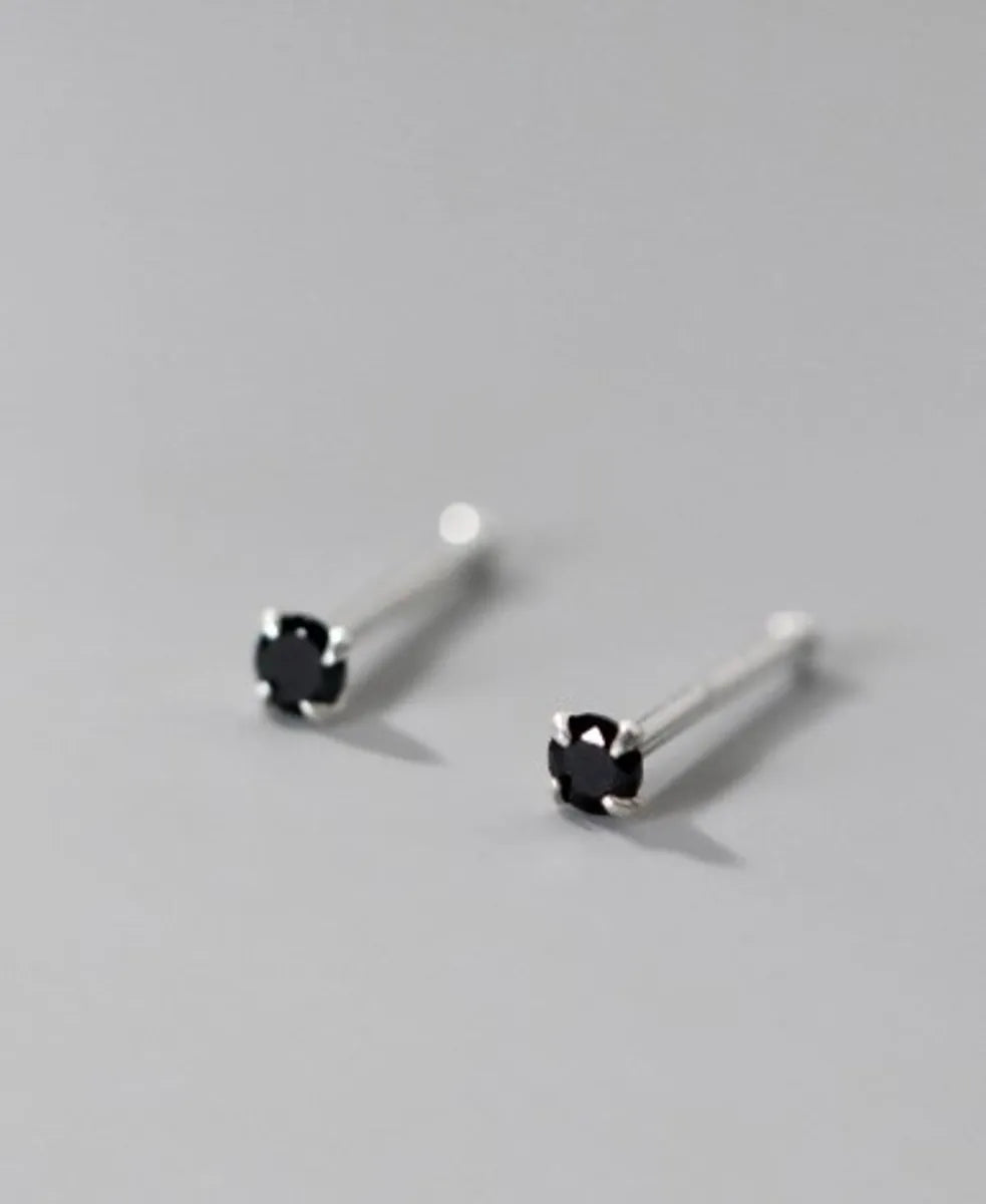 1 Pair Simple Style Solid Color Inlay Sterling Silver Zircon Ear Studs