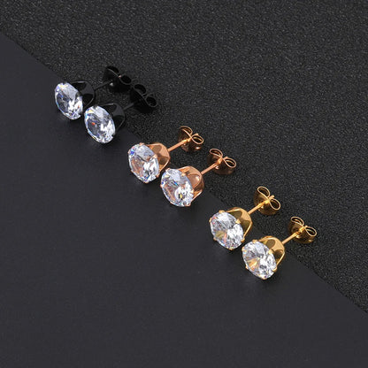 1 Pair Simple Style Solid Color Inlay Titanium Steel Zircon Ear Studs