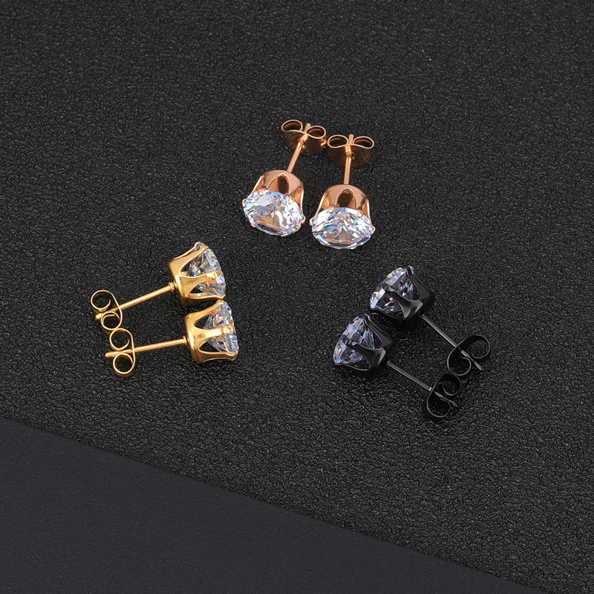 1 Pair Simple Style Solid Color Inlay Titanium Steel Zircon Ear Studs