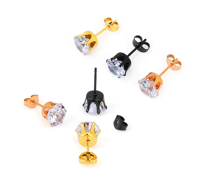 1 Pair Simple Style Solid Color Inlay Titanium Steel Zircon Ear Studs