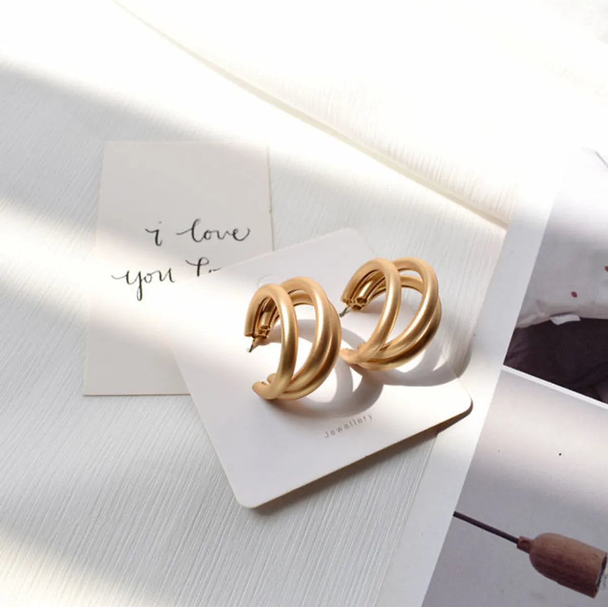 1 Pair Simple Style Solid Color Plating Iron Hoop Earrings