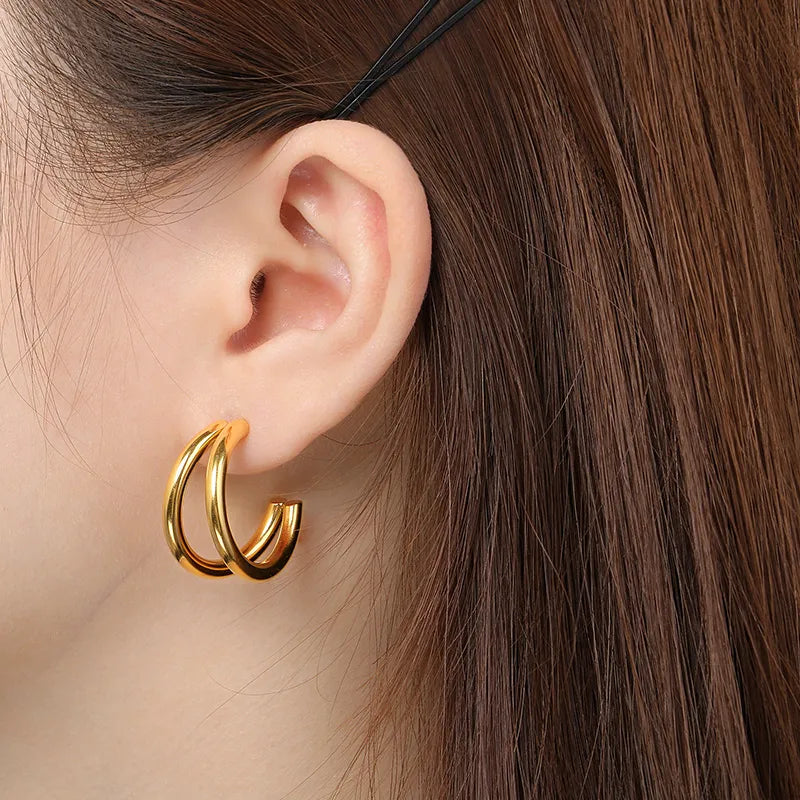 1 Pair Simple Style Solid Color Plating 304 Stainless Steel 18K Gold Plated Ear Studs