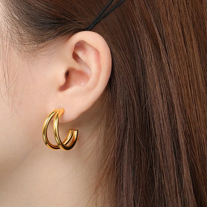 1 Pair Simple Style Solid Color Plating 304 Stainless Steel 18K Gold Plated Ear Studs